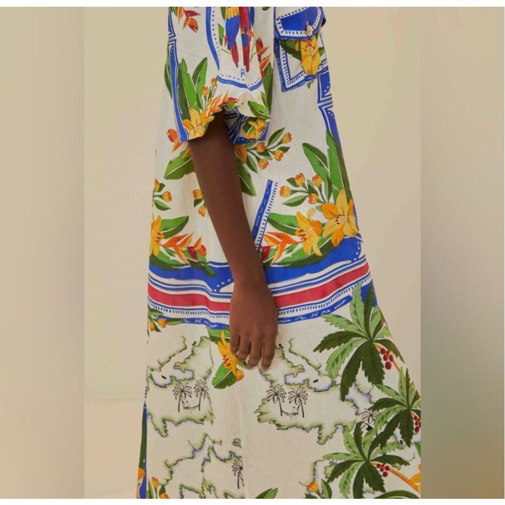 FARM Rio White Blue Tropical-Print Midi Shirtdress - Picture 6 of 7